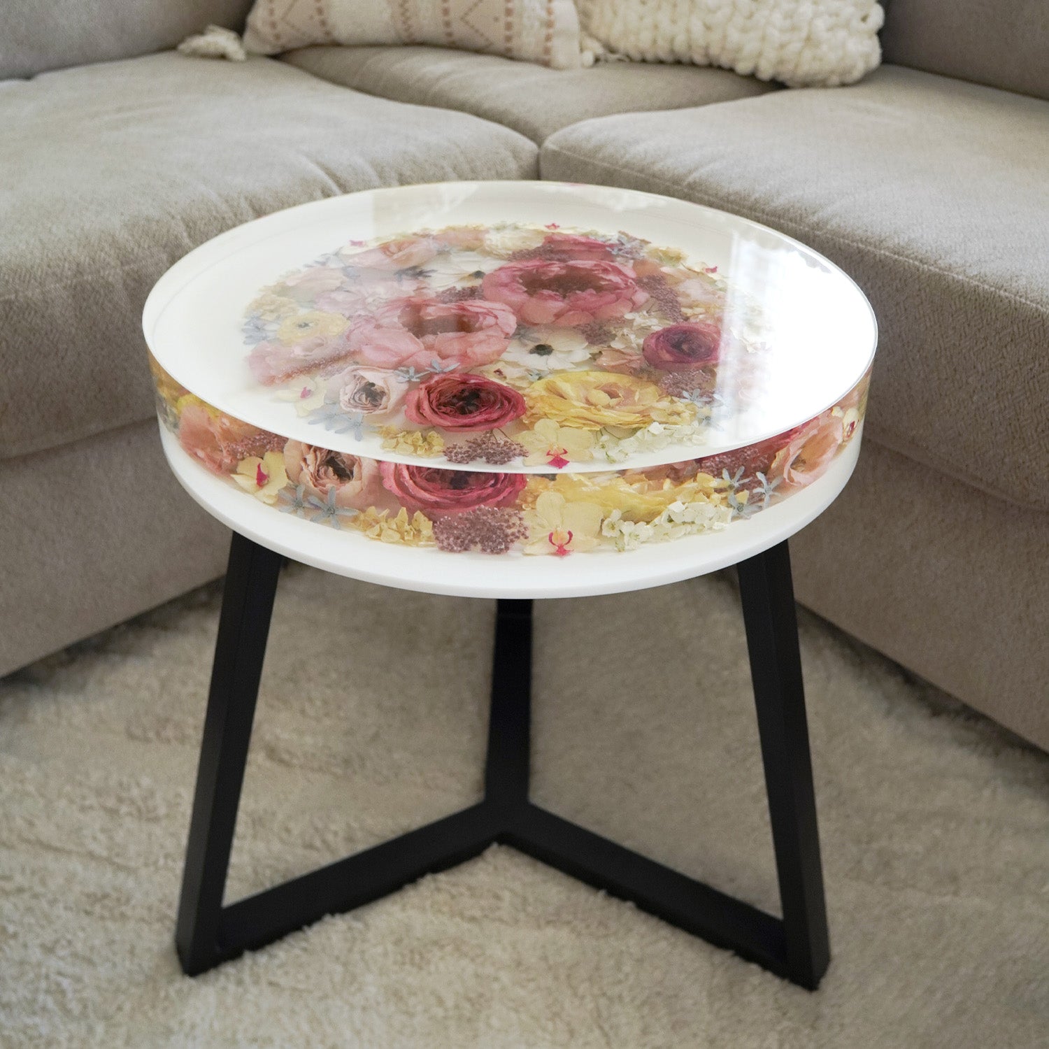 Handcrafted Resin Floral Table - Preserved Flower Display